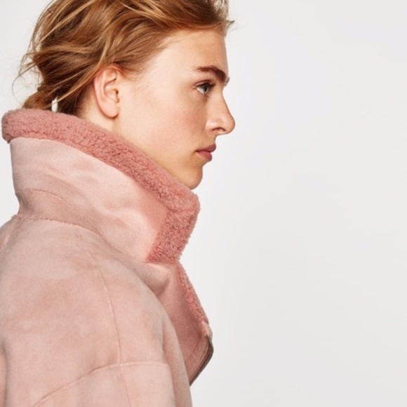 ZARA Cropped Jacket Suede Effect Faux Sherpa- Pink - Picture 4 of 5